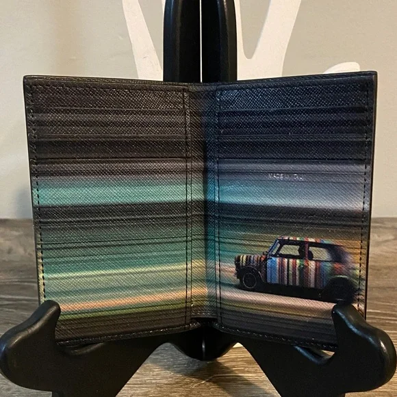 Paul Smith Mini Blur Bi-Fold Textured Black Leather Card Holder Made in Italy - Picture 4 of 10